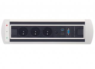 Mediaport obrotowy RAL9006 3x230V 1xRJ45 kat.5e 1xVGA 1xHDMI 1xUSB 3.0 5xprzewód zasilający dł.2m