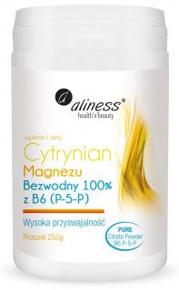 Cytrynian Magnezu BEZWODNY 100% z B6 (P-5-P) PROSZEK 250g - Aliness