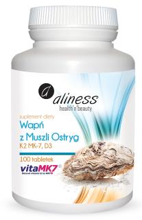 Wapń z muszli ostryg z K2 MK7 i D3 x 100 tabletek - Aliness