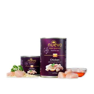 NUEVO Kitten Chicken with rice and salmon oil Bezzbożowa karma dla kotów 12x400g