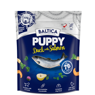 BALTICA Karma z kaczką i łososiem dla szczeniąt M/L 1kg