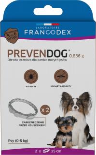 FRANCODEX Obroża biobójcza PREVENDOG 35 cm dla bardzo małych psów do 5 kg - 2 szt.