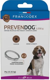 FRANCODEX Obroża biobójcza PREVENDOG 60 cm dla małych i średnich psów do 25 kg - 2 szt.