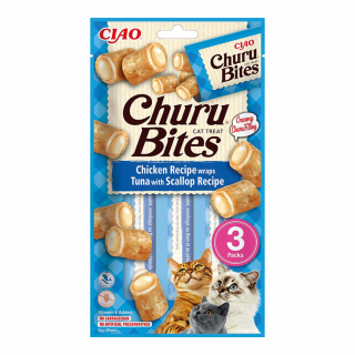 INABA CAT Churu Bites kurczak z tuńczykiem i małżą 3x10g