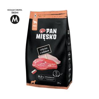 PAN MIĘSKO Cielęcina z indykiem chrupki M 20kg karma sucha dla psa dorosłego