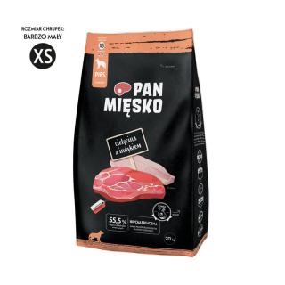 PAN MIĘSKO Cielęcina z indykiem XS 20kg karma sucha dla psa dorosłego