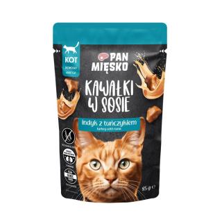 PAN MIĘSKO Indyk z tuńczykiem kawałki w sosie 85g karma mokra dla kota