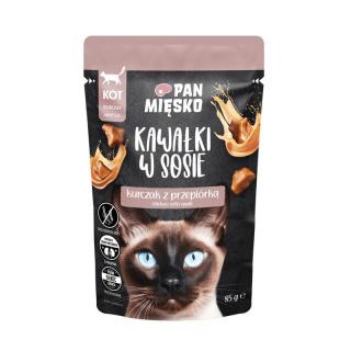 PAN MIĘSKO Kurczak z przepiórką kawałki w sosie 85g karma mokra dla kota
