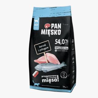 PAN MIĘSKO Kurczak z pstrągiem S 1,6kg karma sucha dla kotów dorosłych
