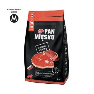 PAN MIĘSKO Wołowina z koziną M 3kg karma sucha dla psa dorosłego