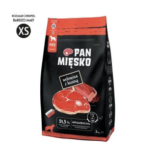 PAN MIĘSKO Wołowina z koziną XS 3kg karma sucha dla psa dorosłego