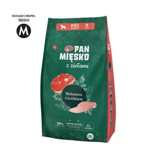 PAN MIĘSKO z ziołami Wołowina z królikiem M 20kg karma sucha dla psów dorosłych