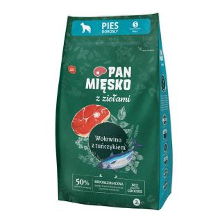 PAN MIĘSKO z Ziołami Wołowina z tuńczykiem S 3kg karma sucha dla psa dorosłego
