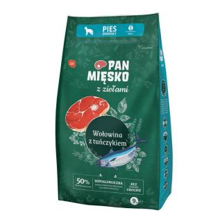 PAN MIĘSKO z Ziołami Wołowina z tuńczykiem S 9kg karma sucha dla psa dorosłego