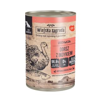 WIEJSKA ZAGRODA Dorsz z indykiem 400g karma mokra dla psów dorosłych