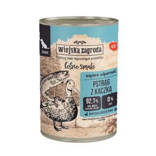WIEJSKA ZAGRODA Leśne smaki Pstrąg z kaczką 400g karma mokra dla psów starszych