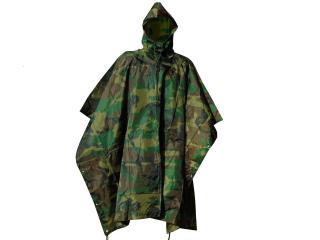 PONCHO US  RIP - STOP MFH WOODLAND PELERYNA PRZECIWDESZCZOWA WZÓR US