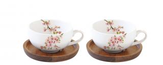 Komplet 2 filiżanek Sakura z akacjową podstawką 120 ml