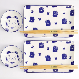 Zestaw do sushi dla 2 osób Kawaii Blue Maneko