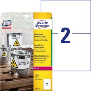 AVERY ZWECKFORM - Etykiety Heavy Duty, A4, 20 ark./op., 210 x 148mm, białe, poliestrowe - L4717-20