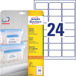 AVERY ZWECKFORM - Etykiety na mrożonki, A4, 25 ark./op., 63,5 x 33,9 mm, białe - L7970-25