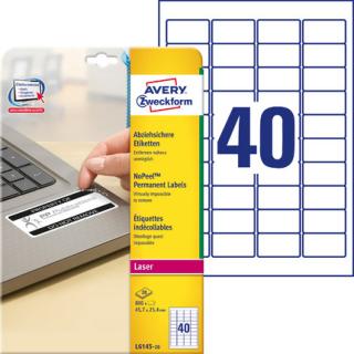 AVERY ZWECKFORM - Etykiety NoPeel™, A4, 20 ark./op., 45,7 x 25,4 mm, białe - L6145-20