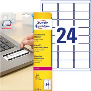 AVERY ZWECKFORM - Etykiety NoPeel™, A4, 20 ark./op., 63,5 x 33,9 mm, białe - L6146-20