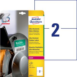 AVERY ZWECKFORM - Etykiety polietylenowe ultra resistant, A4, 10 ark./op., 210x148mm - L7916-10