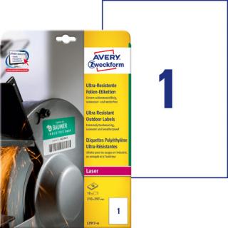 AVERY ZWECKFORM - Etykiety polietylenowe ultra resistant, A4, 10 ark./op., 210x297mm - L7917-10