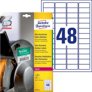 AVERY ZWECKFORM - Etykiety polietylenowe ultra resistant, A4, 10 ark./op., 45,7x21,2mm - L7911-10