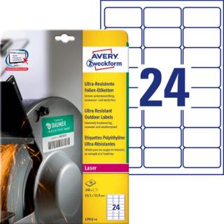 AVERY ZWECKFORM - Etykiety polietylenowe ultra resistant, A4, 10 ark./op., 63,5x33,9mm - L7912-10