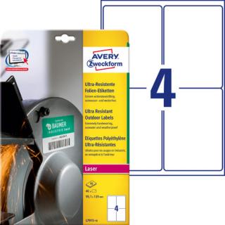 AVERY ZWECKFORM - Etykiety polietylenowe ultra resistant, A4, 10 ark./op., 99,1x139mm - L7915-10