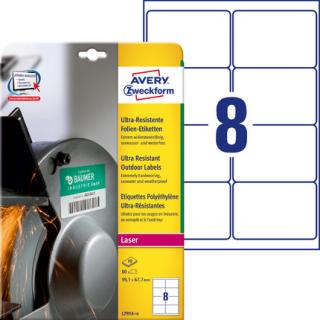 AVERY ZWECKFORM - Etykiety polietylenowe ultra resistant, A4, 10 ark./op., 99,1x67,7mm - L7914-10