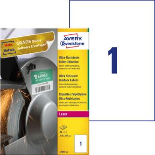 AVERY ZWECKFORM - Etykiety polietylenowe ultra resistant, A4, 40 ark./op., 210x297mm - L7917-40