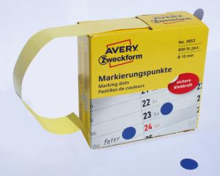 AVERY ZWECKFORM - Kółka samoprzylepne, średnica 10mm, dyspenser, 800szt/op., niebieskie - 3853