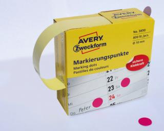 AVERY ZWECKFORM - Kółka samoprzylepne, średnica 10mm, dyspenser, 800szt/op., różowe - 3850