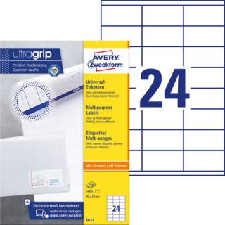 AVERY ZWECKFORM - Trwałe etykiety uniwersalne, A4, 100 ark./op., 70 x 35 mm, białe - 3422