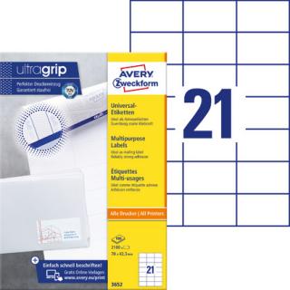 AVERY ZWECKFORM - Trwałe etykiety uniwersalne, A4, 100 ark./op., 70 x 42,3 mm, białe - 3652