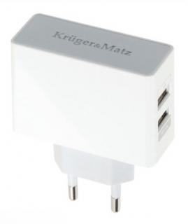 Ładowarka sieciowa USB KrugerMatz KM0017 z dwoma gniazdami USB 2.1A + 1A