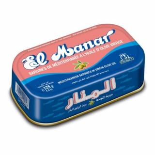 Sardynki w oliwie z oliwek VIRGIN (EL MANAR) 125g. Sardynki w oliwie z oliwek VIRGIN (EL MANAR) 125g.