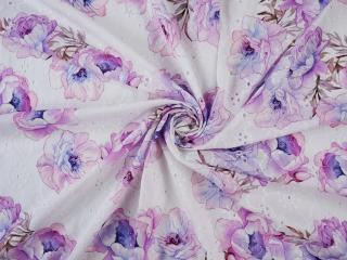 Bawełna ażurowa - Anemony na bieli [kupon 1,25m]