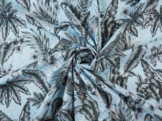 Bawełna ażurowa - Liście i ptaki na błękicie