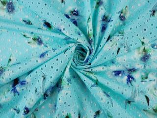 Bawełna ażurowa - Rozmyte kwiaty na błękicie