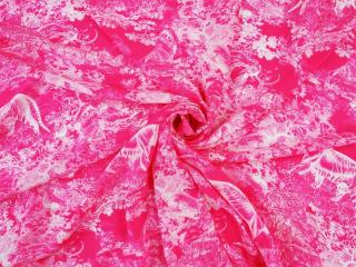 Jedwab krepa - Rysunki drzew i tygrysów róż neon