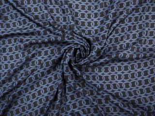 Jedwab krepa - Zgaszony niebieski łańcuch na czerni [kupon 0,3 m]