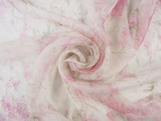 Jedwab organza - Różowa wisteria i motyle