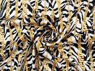 Jedwab satyna - Złote łańcuchy i zebra