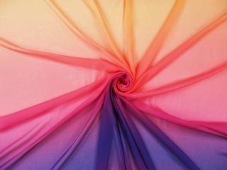 Jedwab szyfon - Gradient pomarańcz-róż-fiolet [panel 2,2 m]