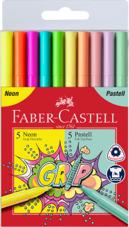 FLAMASTRY GRIP 5 KOL. NEONOWYCH + 5 KOL.PASTELOWYCH W ETUI FABER-CASTELL 155312 FC