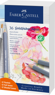 KREDKI AKWARELOWE GOLDFABER AQUA PASTEL 36 KOL. (24 KOL. PODSTAWOWE + 12 PASTELOWYCH) STUDIO BOX FABER-CASTELL 114639 FC